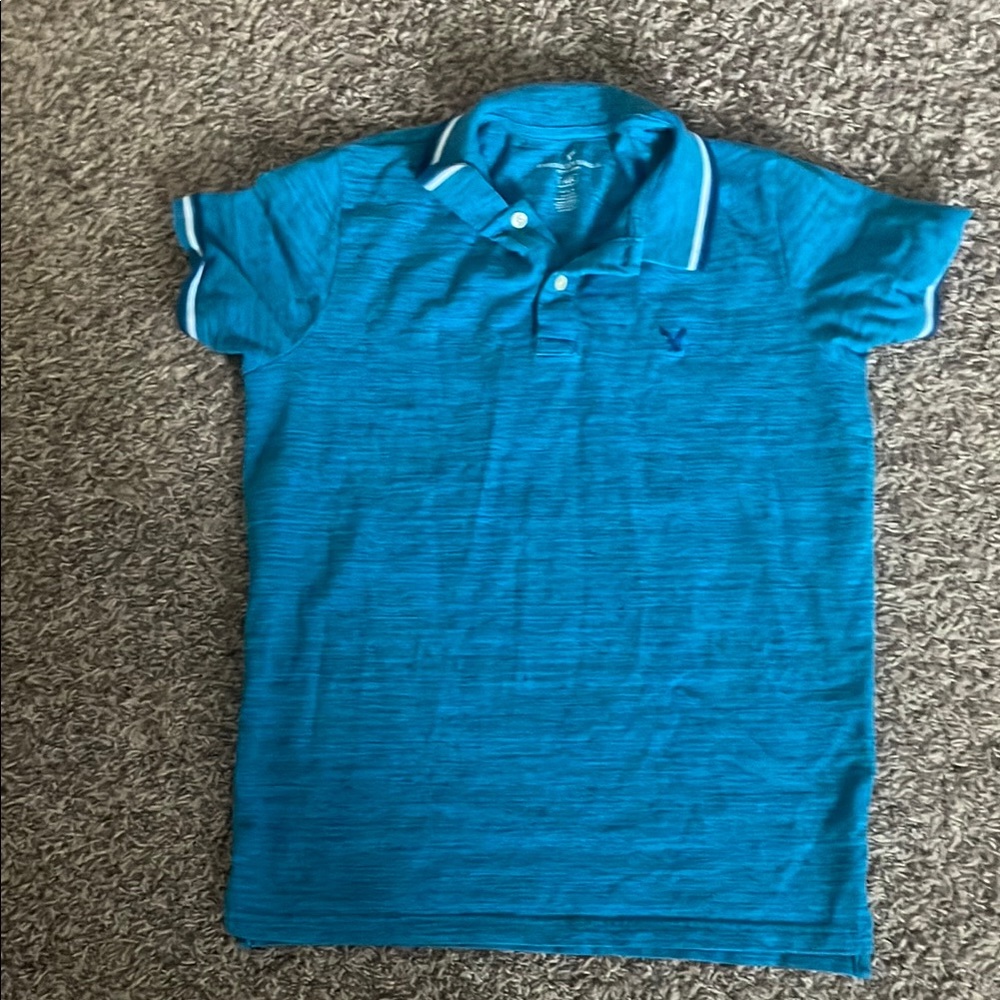 American Eagle Outfitters Blue Polo Shirt with Sporty White Trim